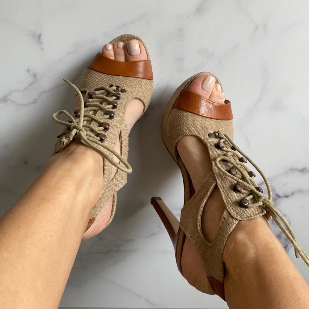 Diesel tan lace up military sandals, 8.5 US, 39 EU